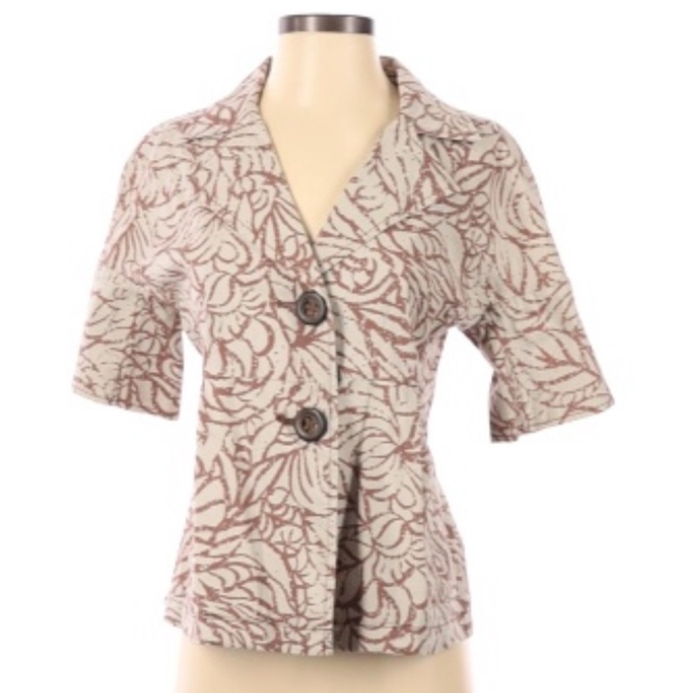 Nic + Zoe Brown Beige Floral Leaf Jacket Blazer